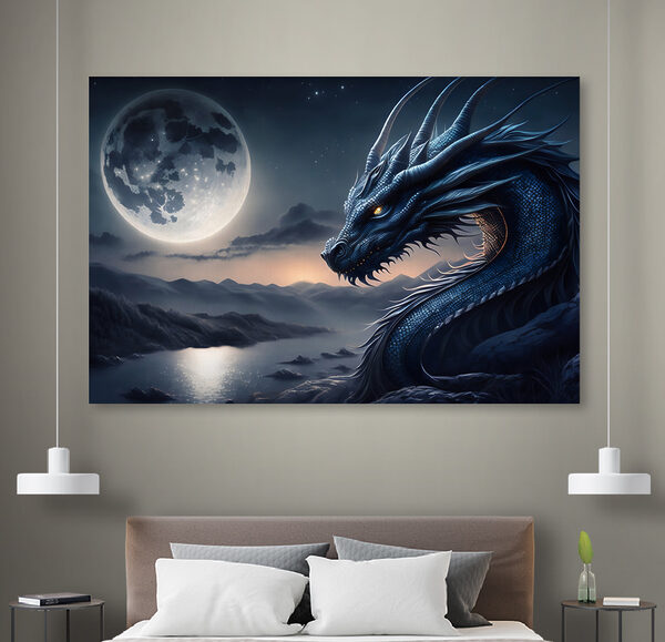Modrý drak s měsícem v pozadí Modrý drak s měsícem v pozadí