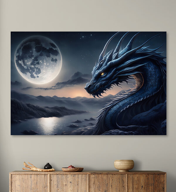 Modrý drak s měsícem v pozadí Modrý drak s měsícem v pozadí