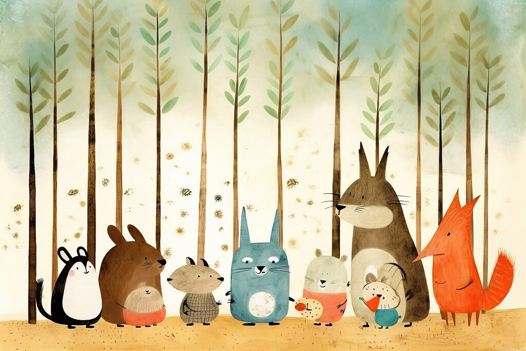 A group of animals in a line A group of animals in a line