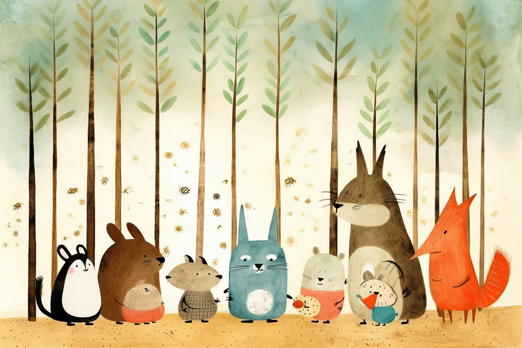 A group of animals in a line
