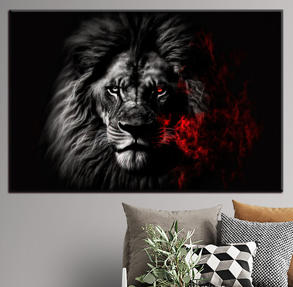 A black lion with red eyes