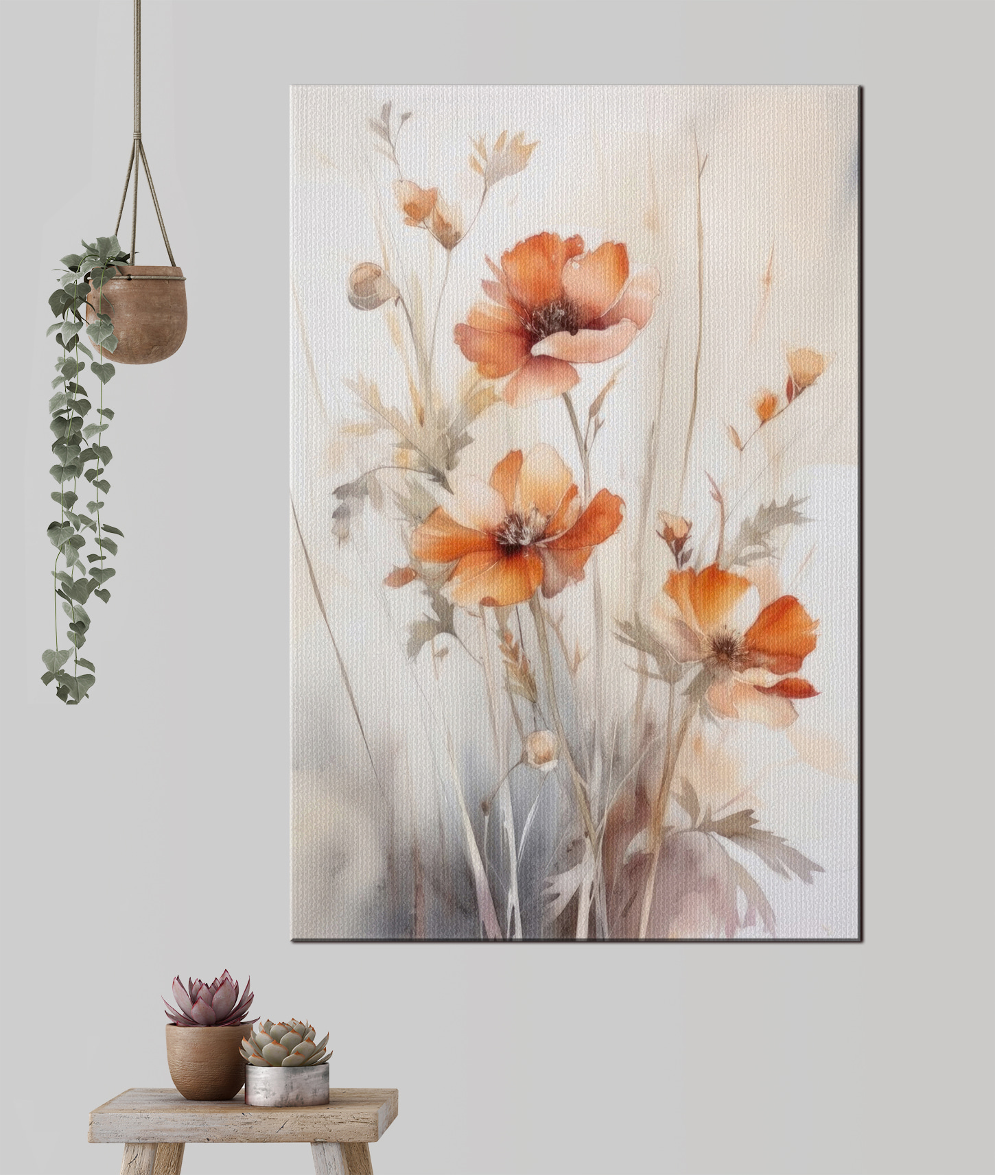 A painting of orange flowers