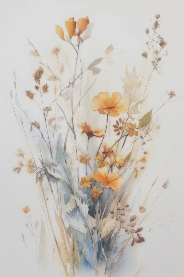 A painting of flowers and leaves A painting of flowers and leaves