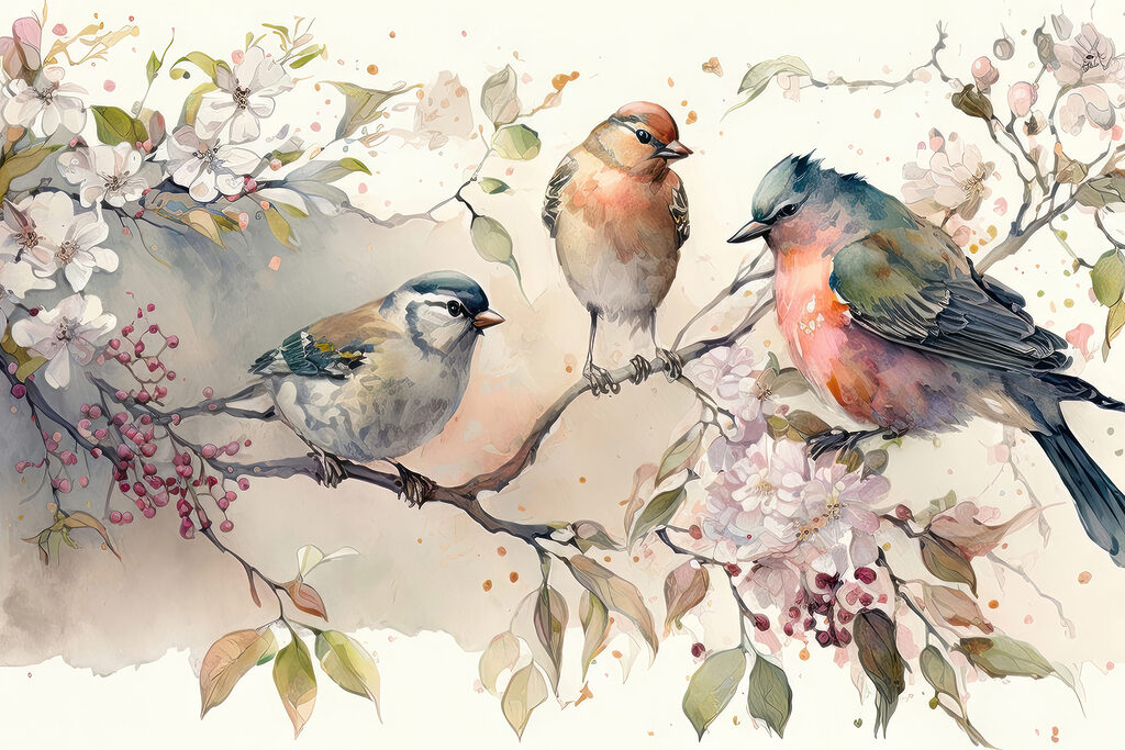 A group of birds on a branch A group of birds on a branch
