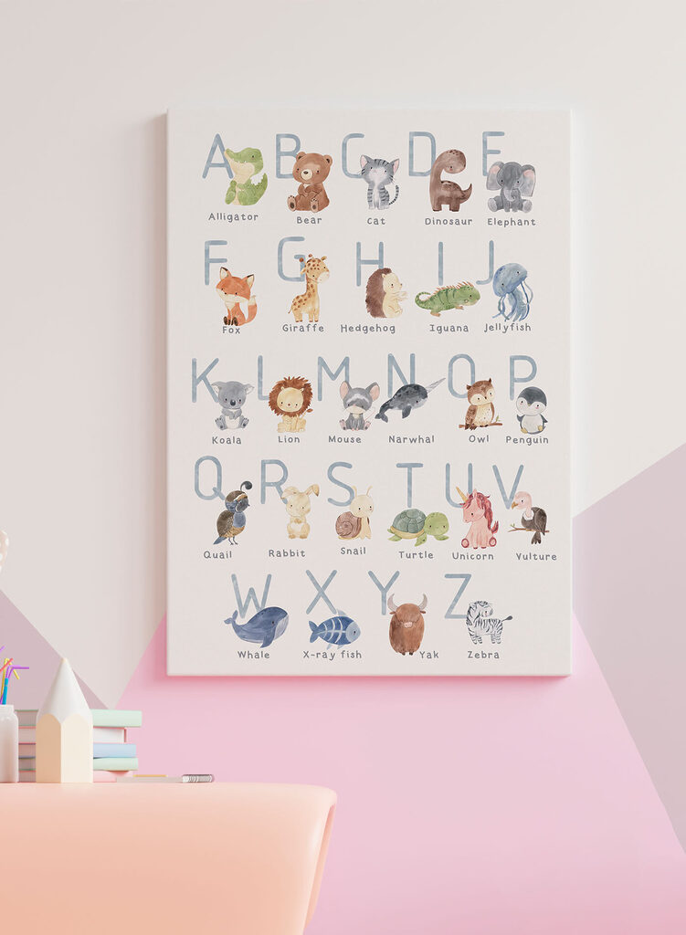 A poster with animals and letters A poster with animals and letters