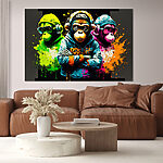 Obraz řeky protékající polem s barevnými stromy Obraz Skupina opic se sluchátky na uších a mikinami s kapucí