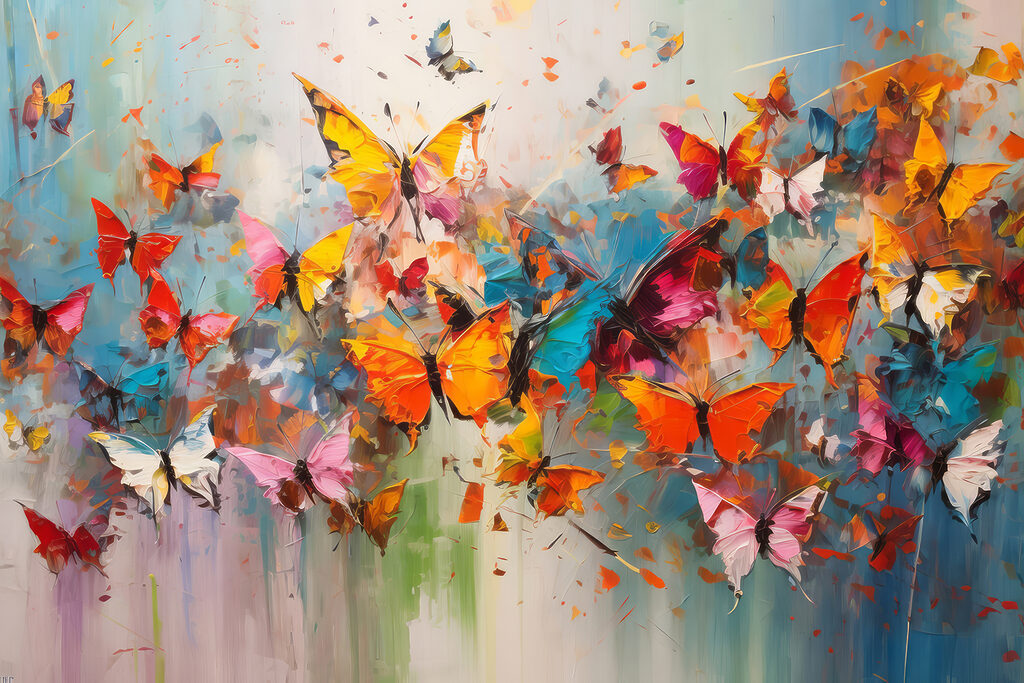 A group of butterflies flying