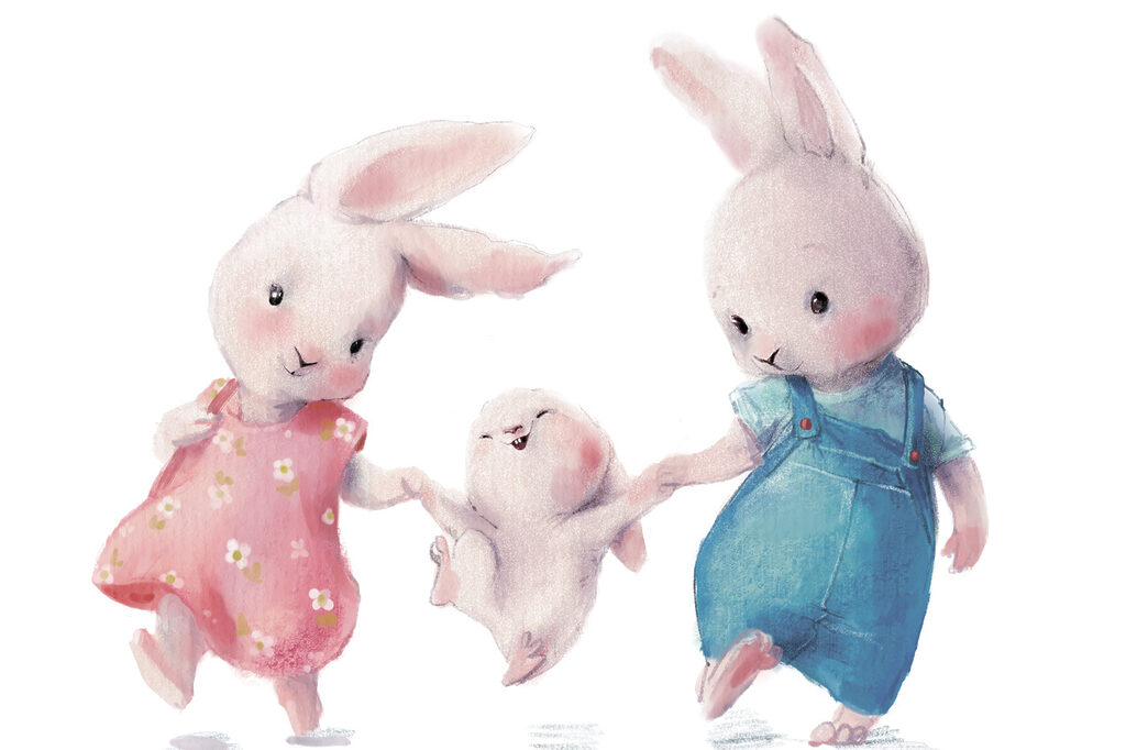 A group of bunnies holding hands