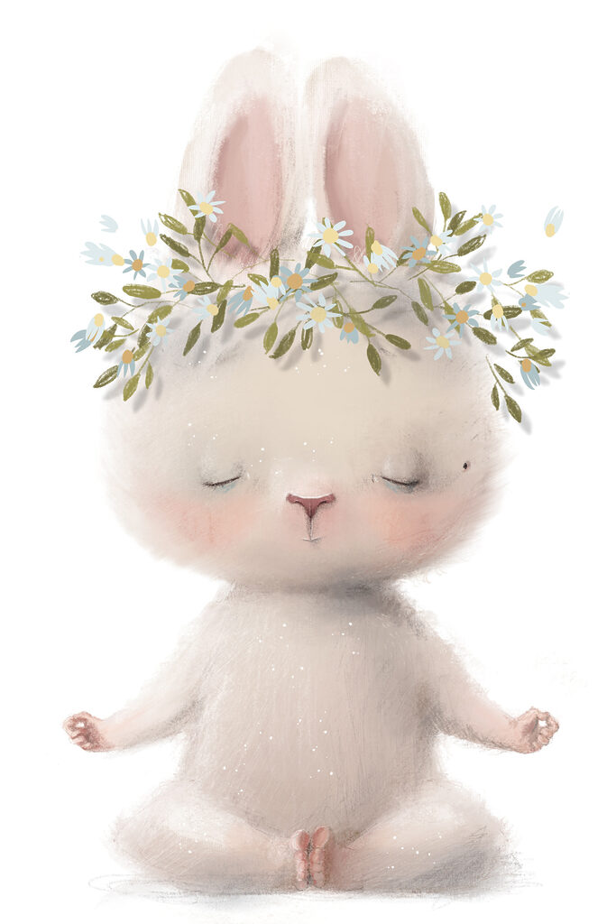 A cartoon of a bunny with flowers on its head A cartoon of a bunny with flowers on its head