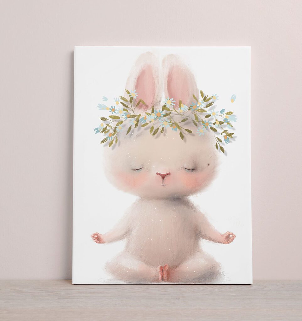 A cartoon of a bunny with flowers on its head A cartoon of a bunny with flowers on its head