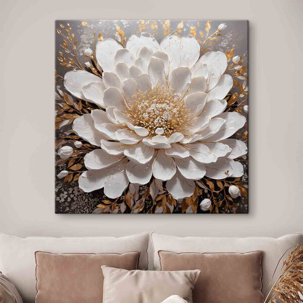 Elegantní bílá květina s kovovými akcenty Obraz Elegantní bílá květina s kovovými akcenty