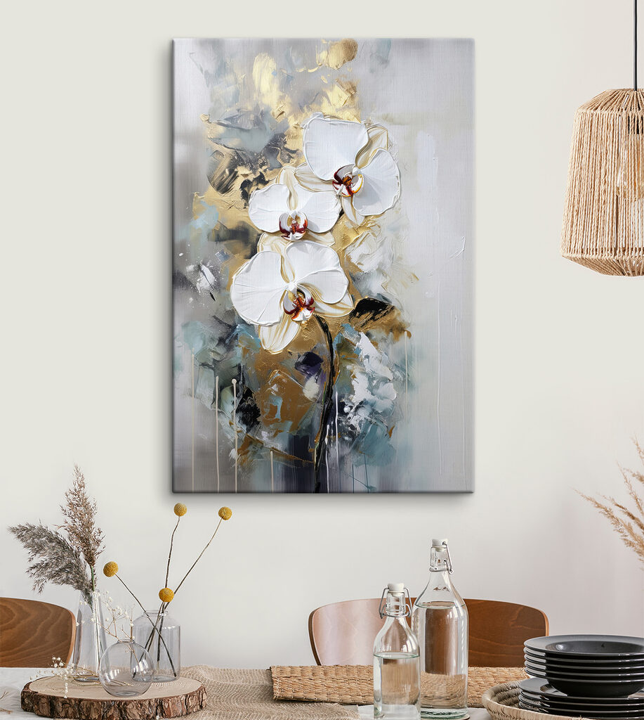 A painting of white flowers