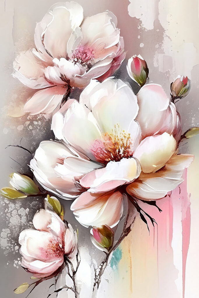 A painting of flowers on a white surface