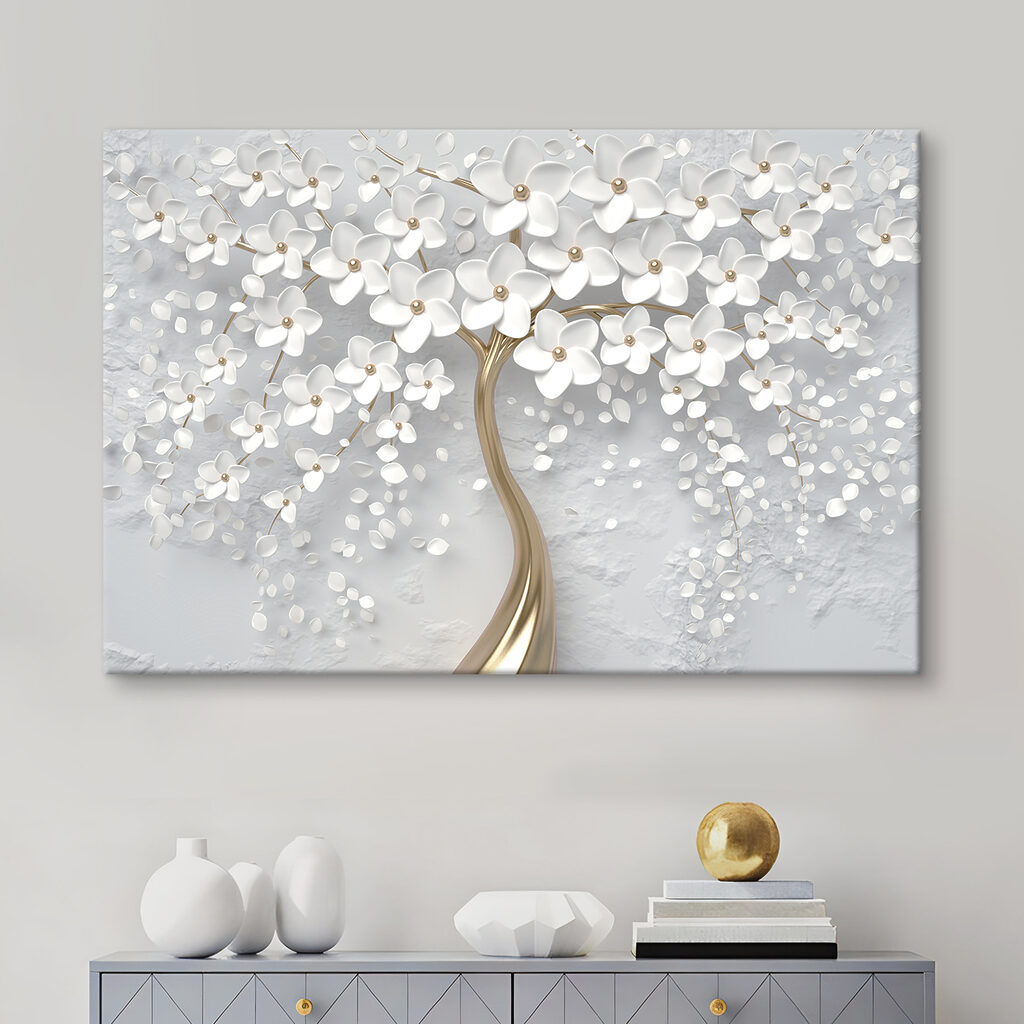 A tree with white flowers and leaves A tree with white flowers and leaves