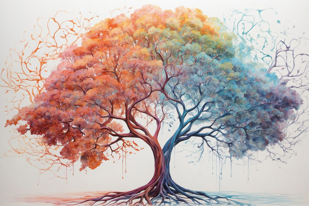 A tree with different colors of leaves