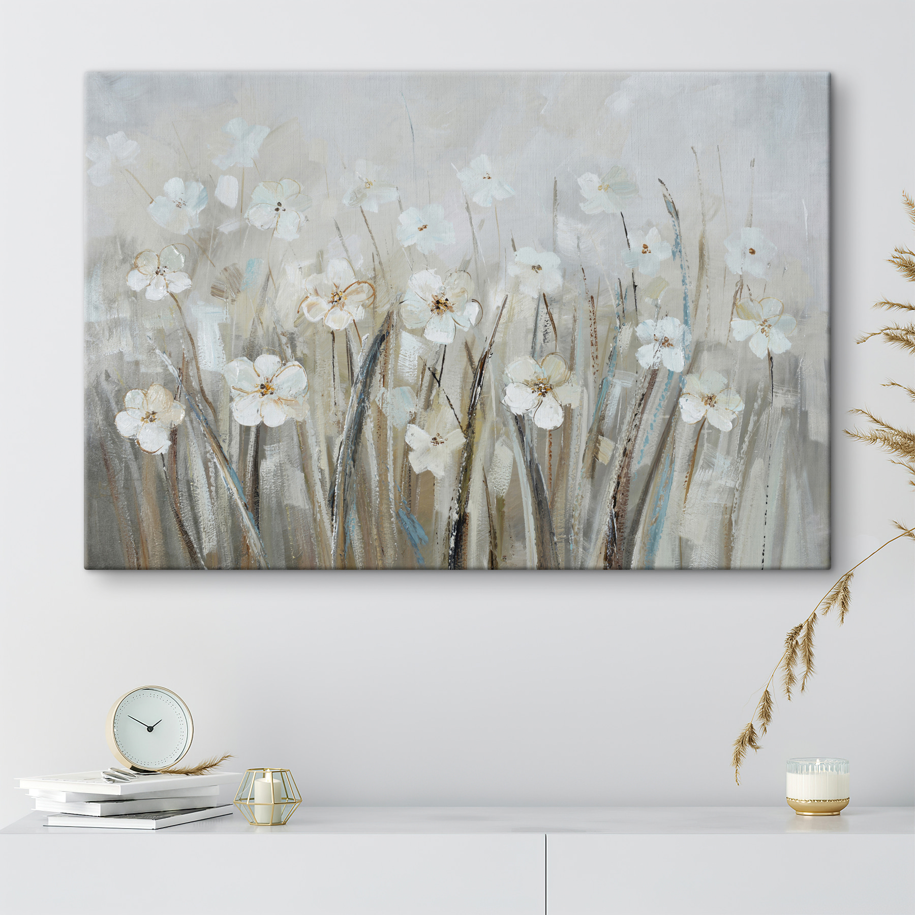 A painting of white flowers