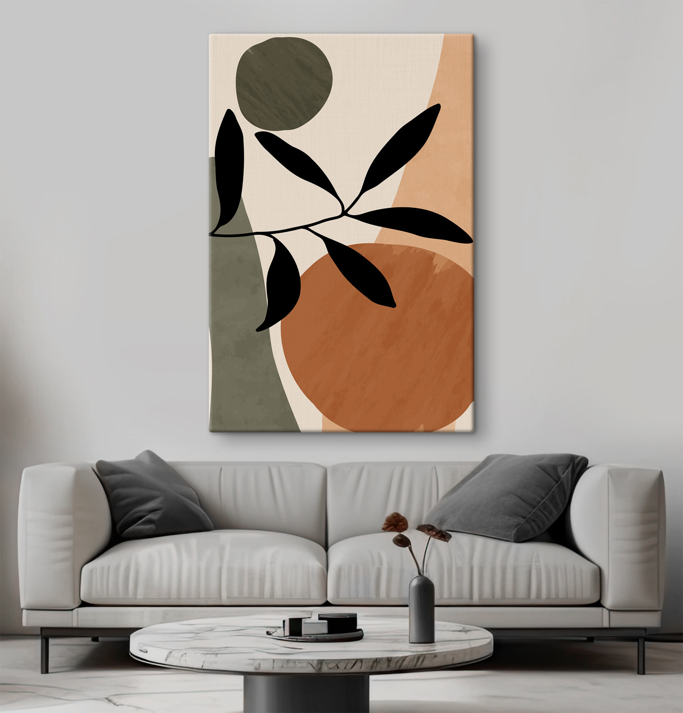 A black leaf on a branch with circles and circles