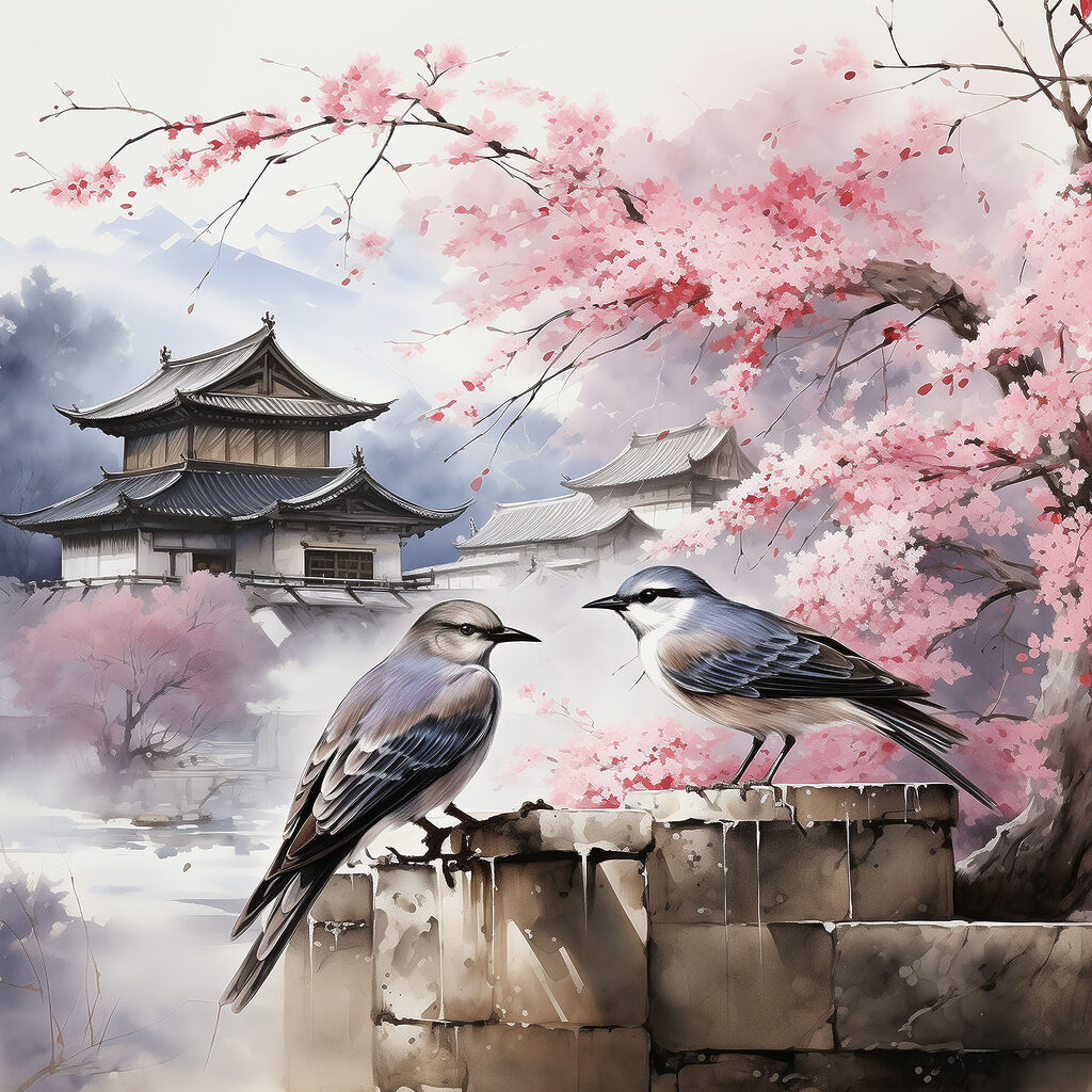 A painting of birds on a wall A painting of birds on a wall