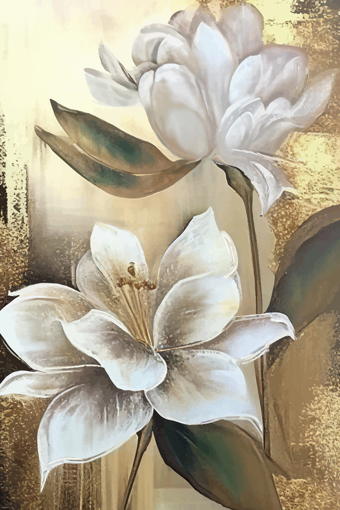 A painting of flowers on a wall