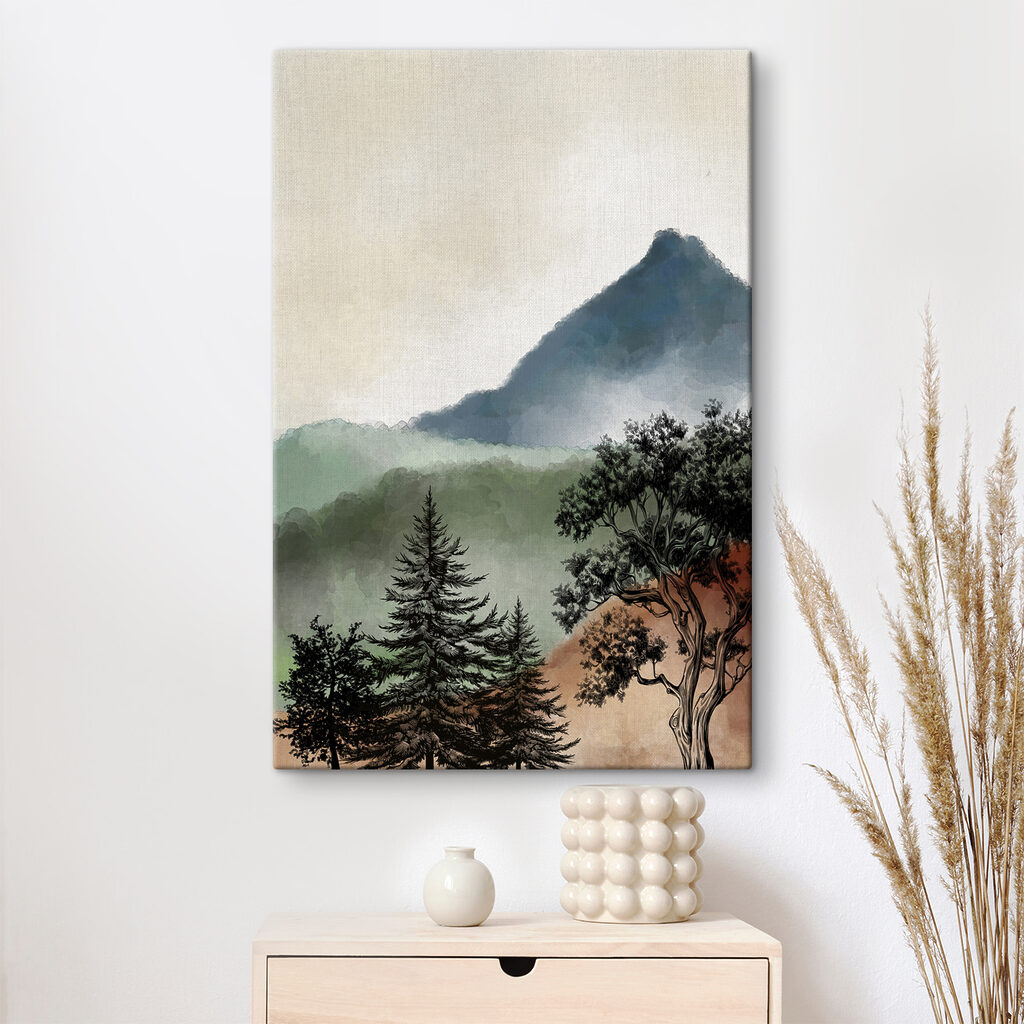 A painting of a mountain range