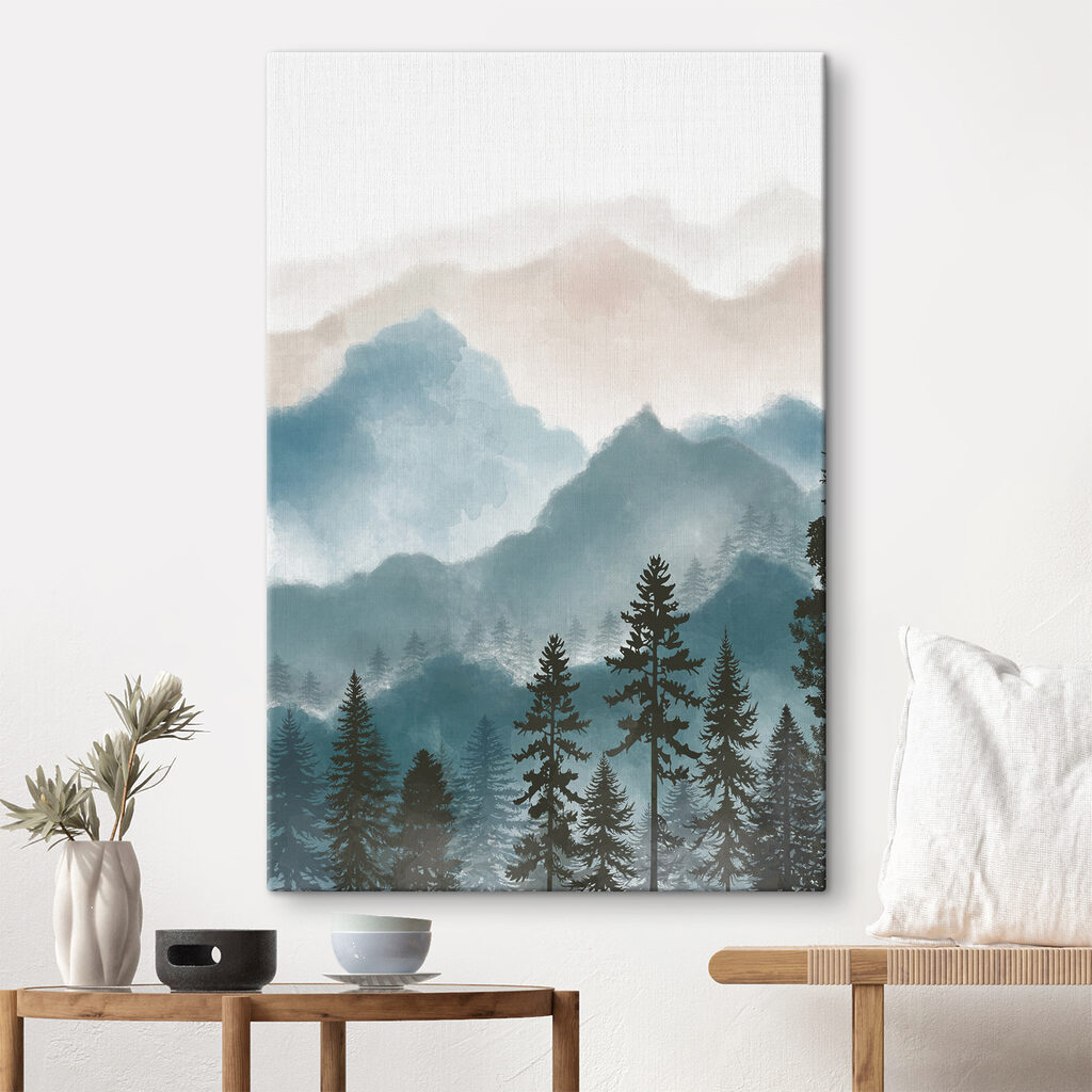 A landscape of mountains and trees