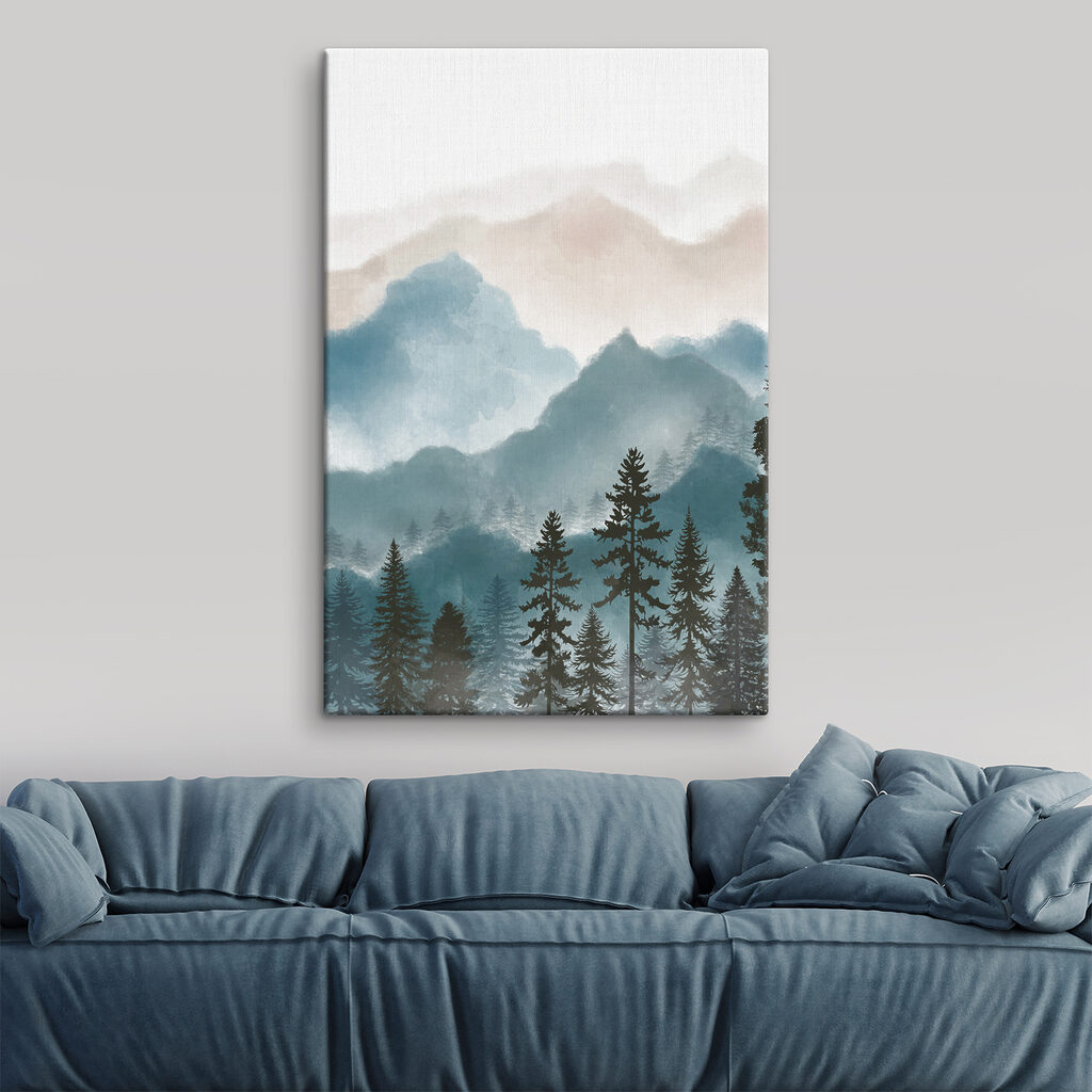 A landscape of mountains and trees
