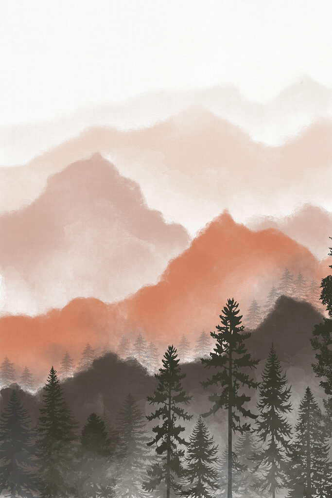 A landscape of mountains and trees
