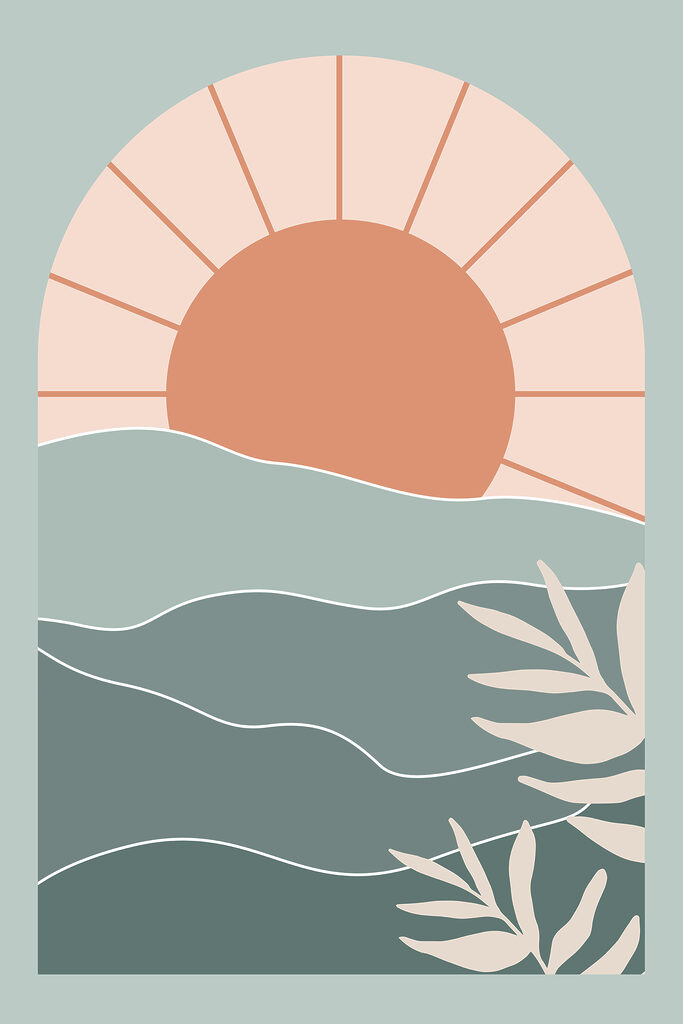 A sun over water with leaves