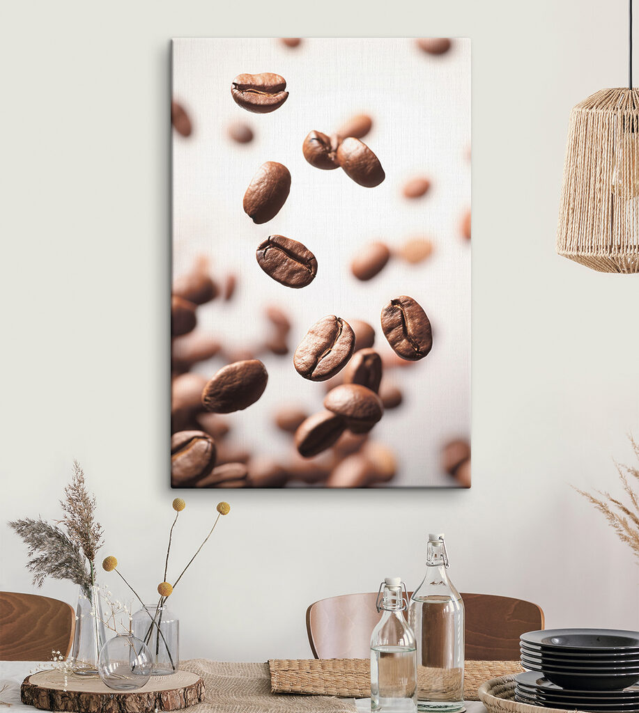 Coffee beans falling in the air