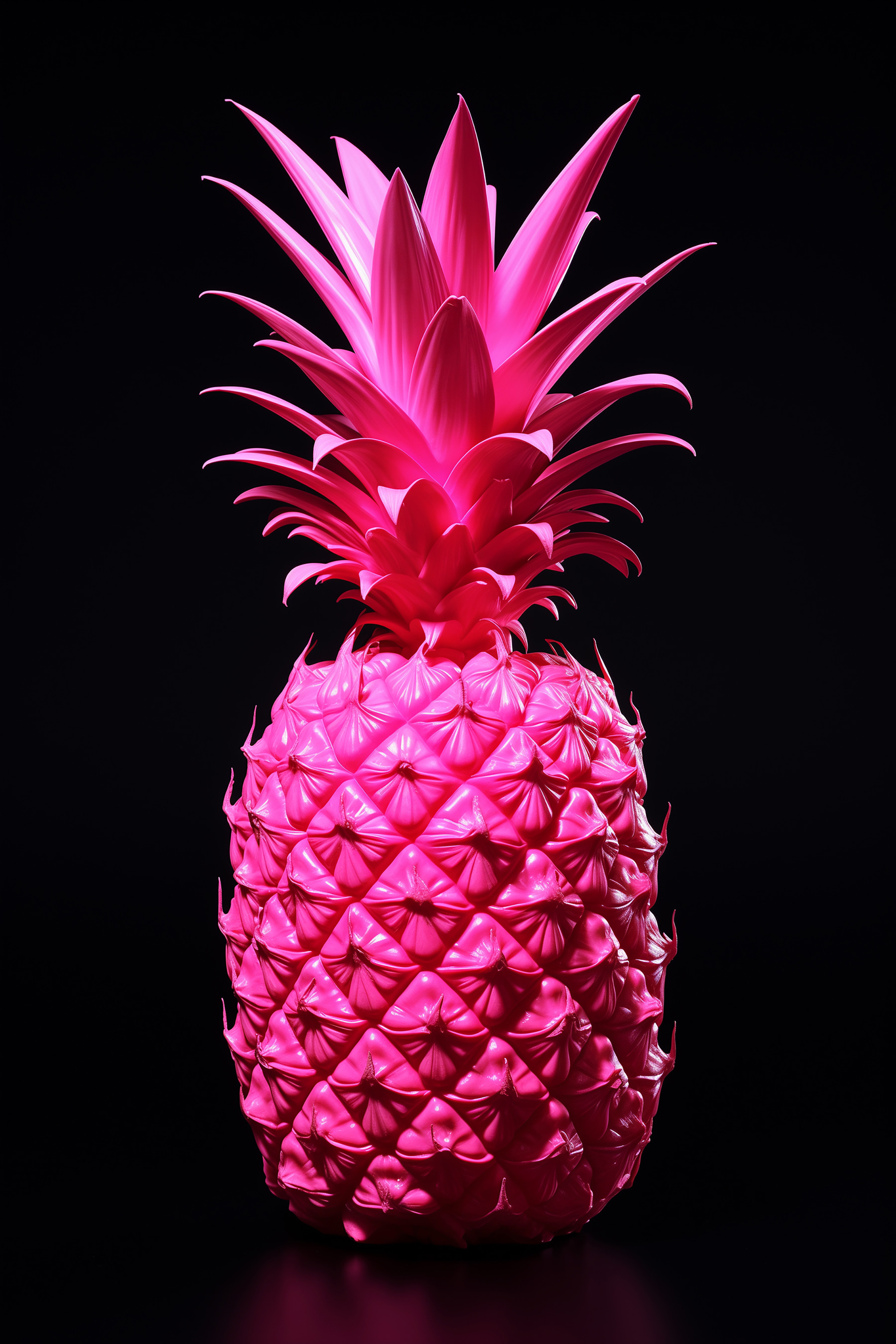 A pink pineapple with a black background