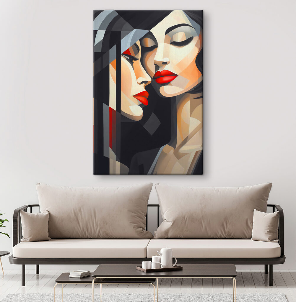 A painting of women with red lips