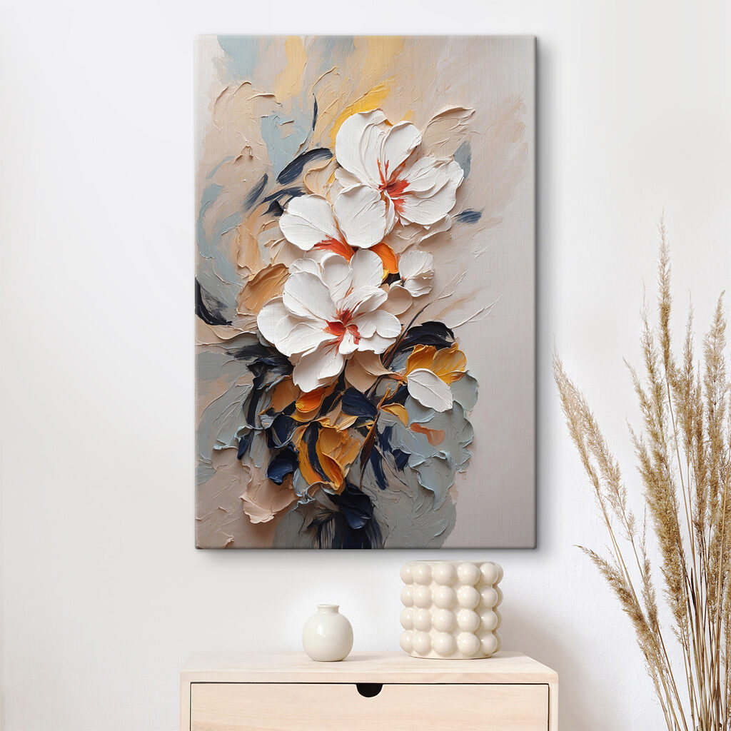 A painting of flowers on a wall