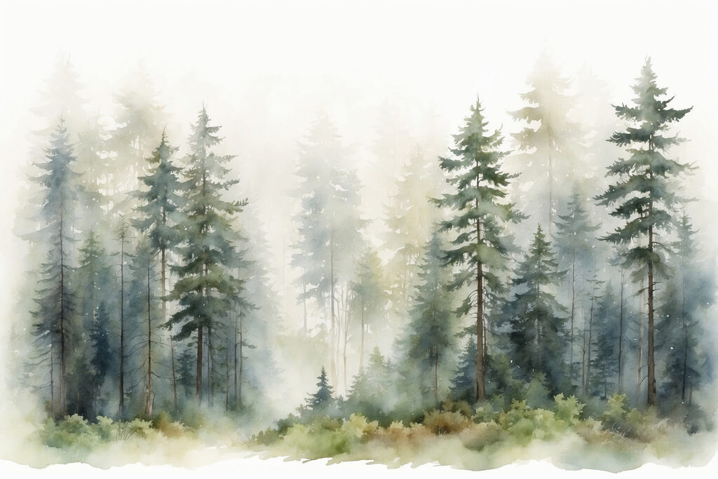 A watercolor of a forest