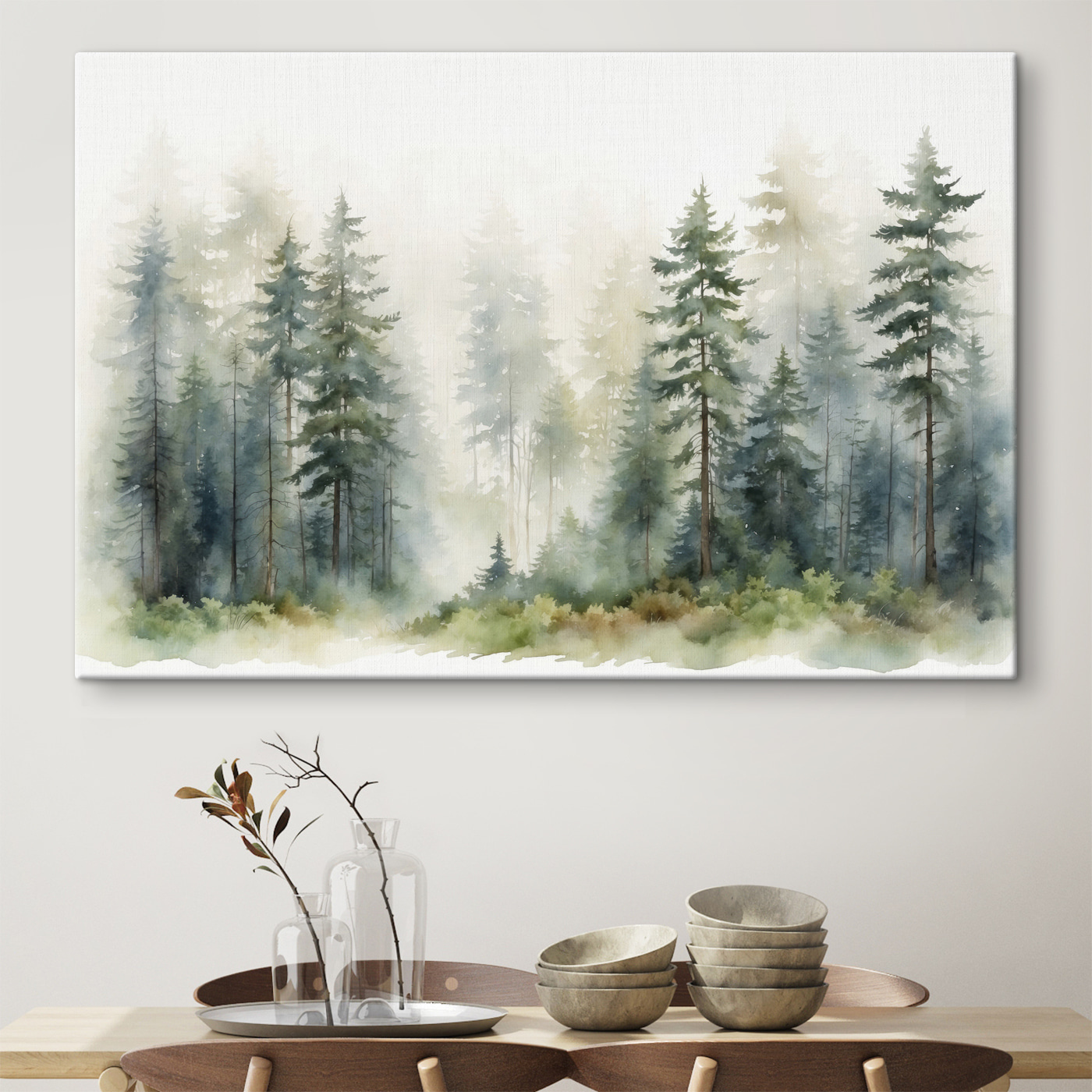 A watercolor of a forest