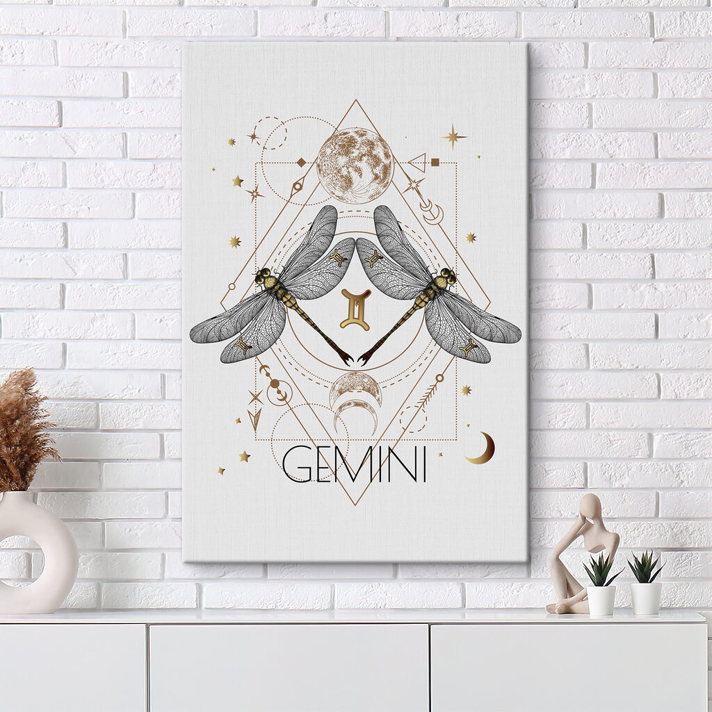 A dragonfly with a moon and stars