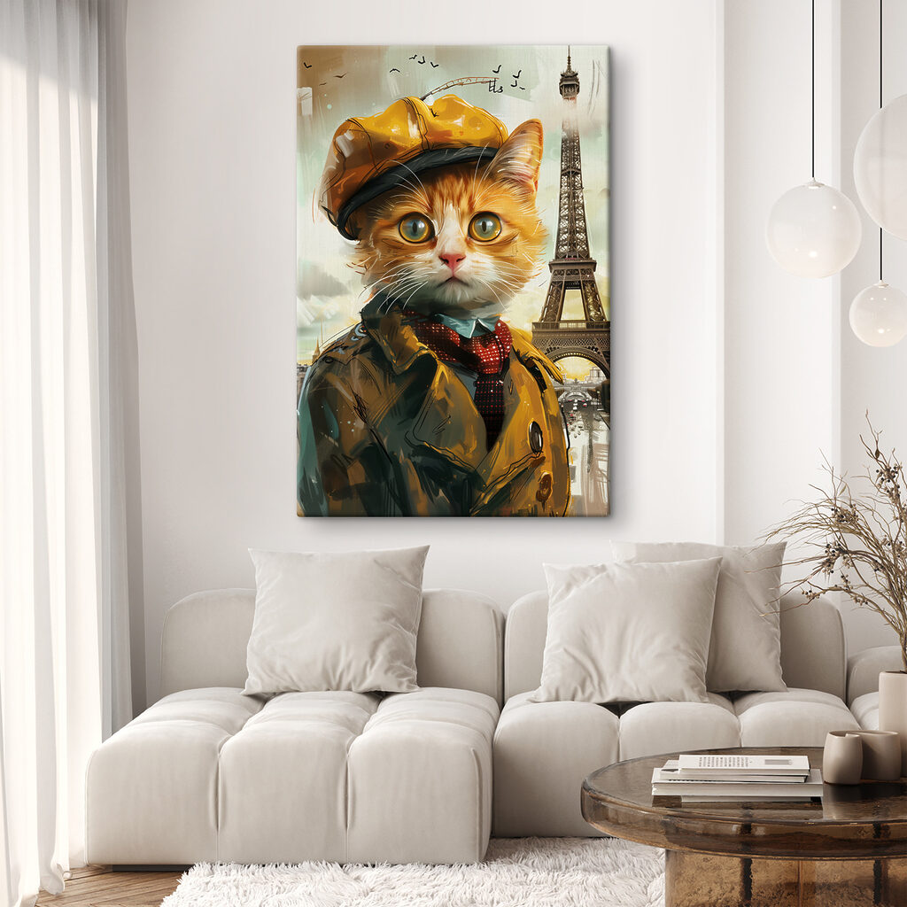A cat in a coat and hat