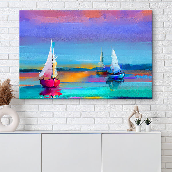 A painting of boats on water
