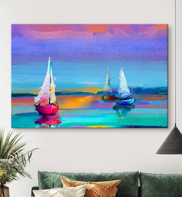 A painting of boats on water