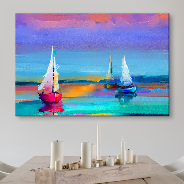 A painting of boats on water