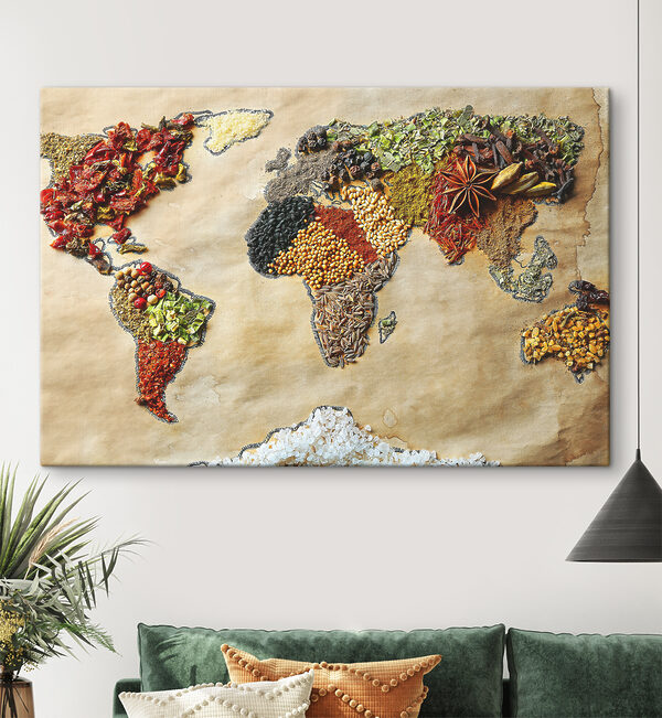 Mapa světa z různých druhů koření Mapa světa z různých druhů koření
