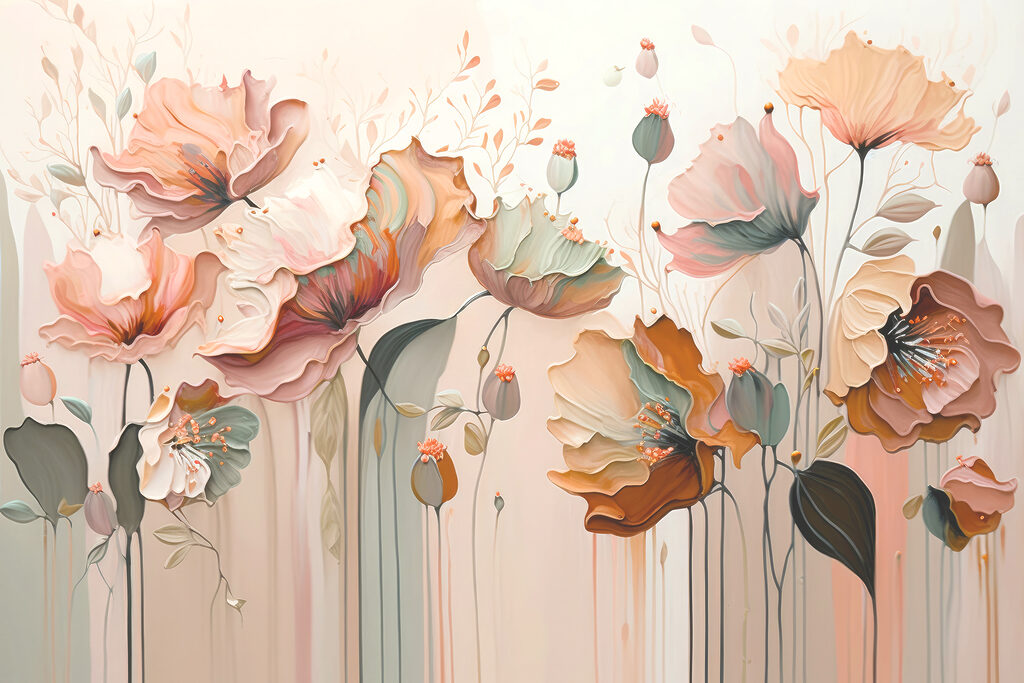 A painting of flowers on a wall