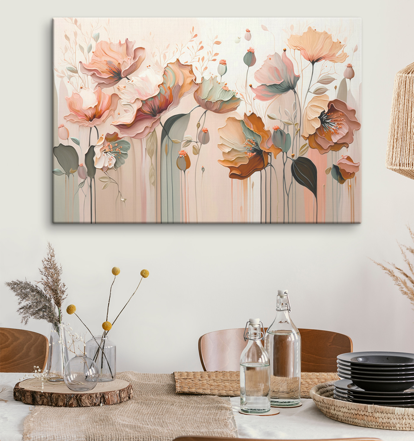 A painting of flowers on a wall