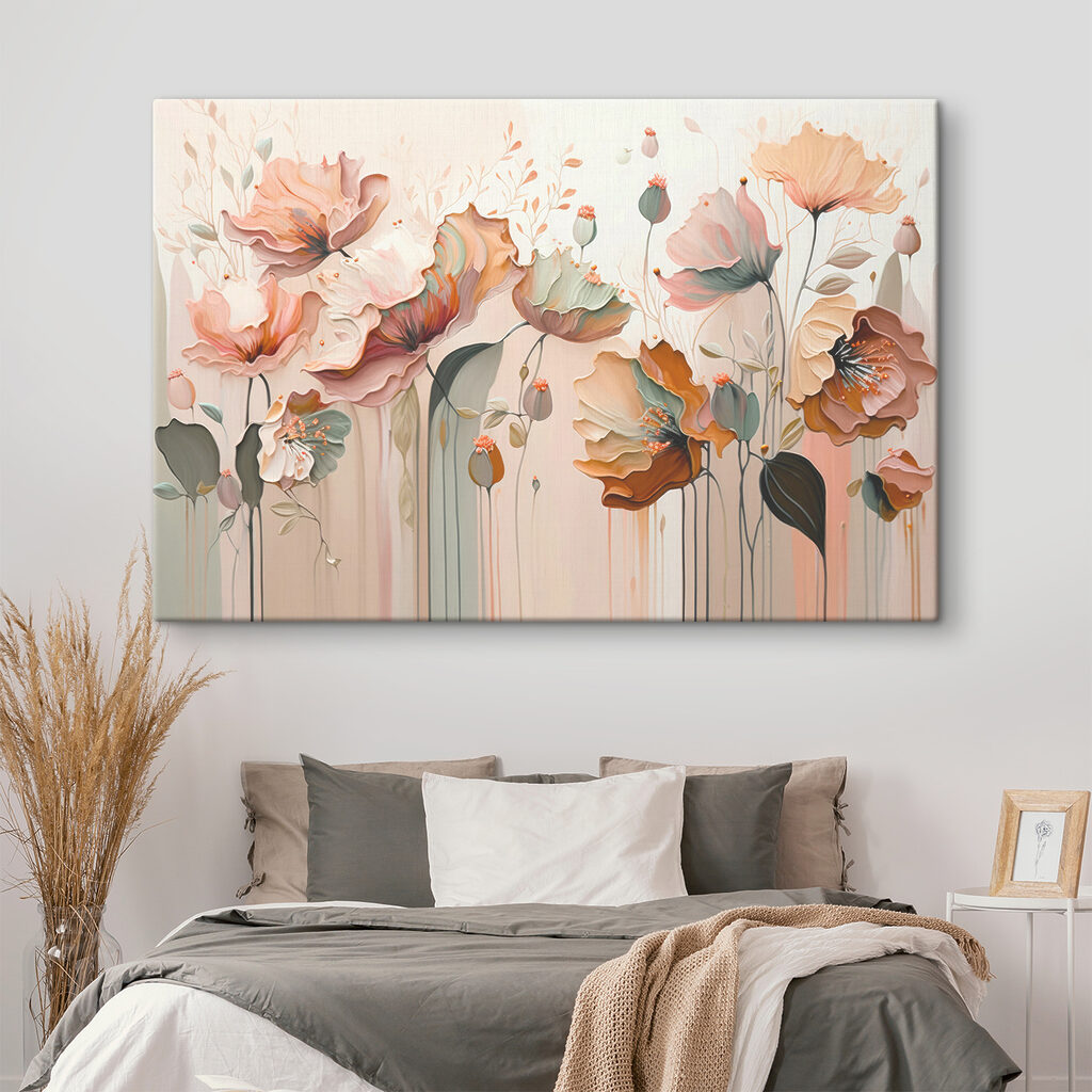 A painting of flowers on a wall