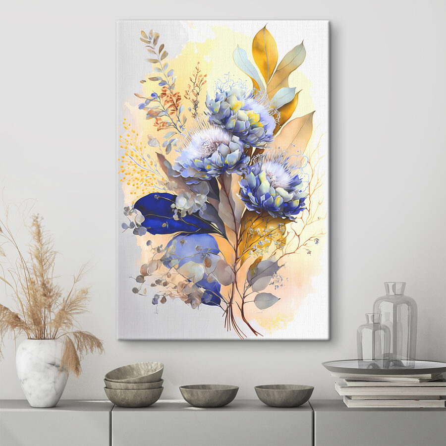A painting of flowers and leaves A painting of flowers and leaves