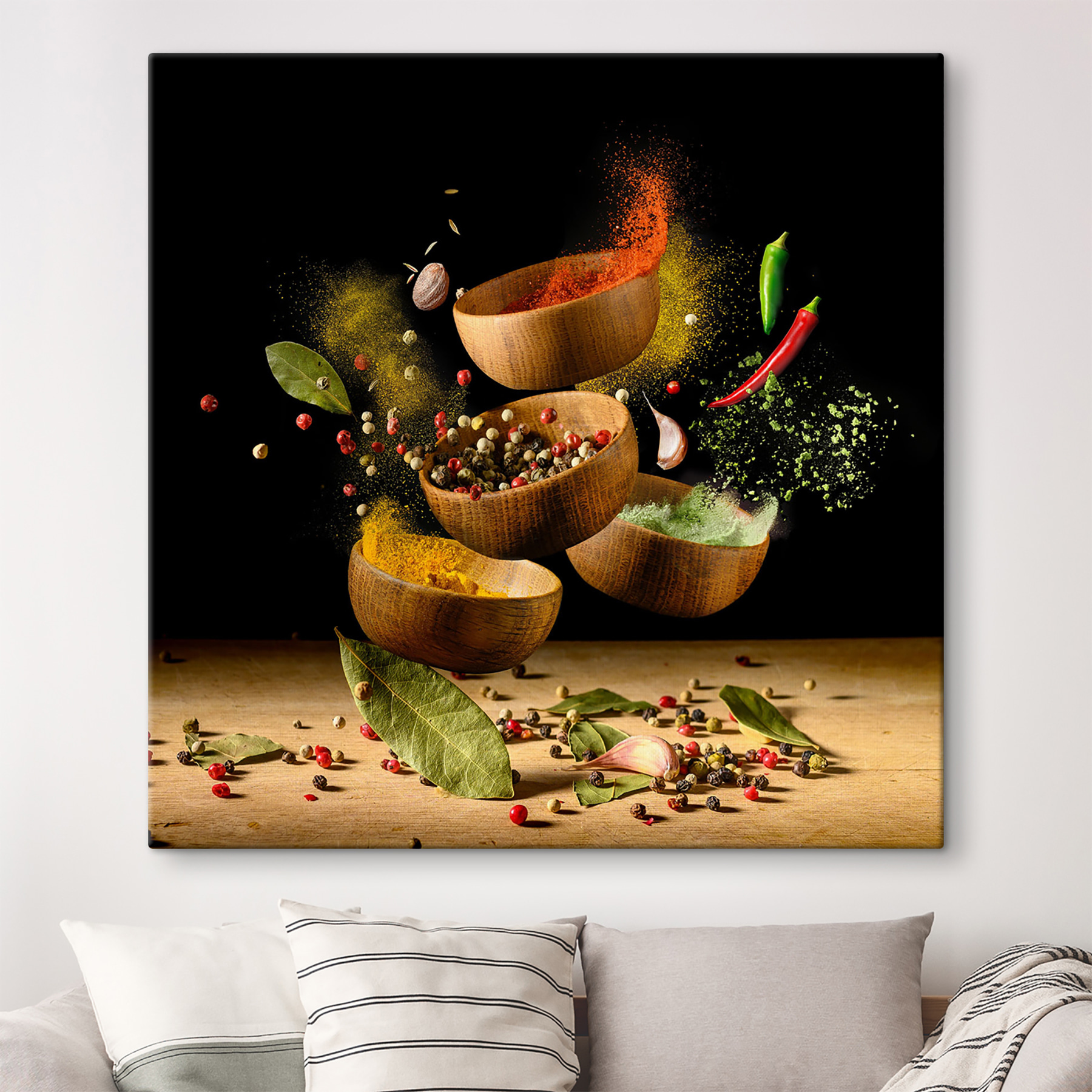 A group of bowls with spices and herbs A group of bowls with spices and herbs