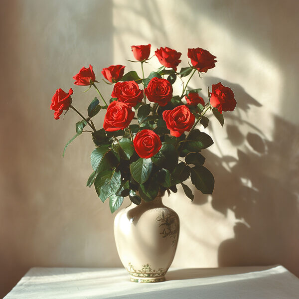 A vase with red roses A vase with red roses