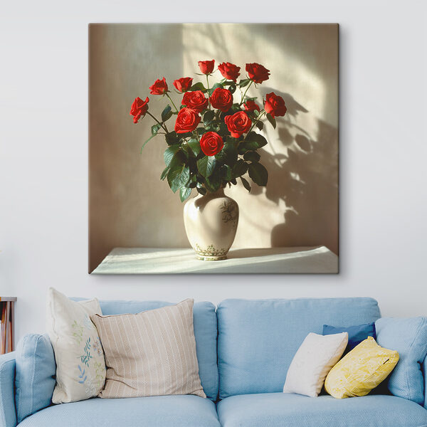 A vase with red roses A vase with red roses