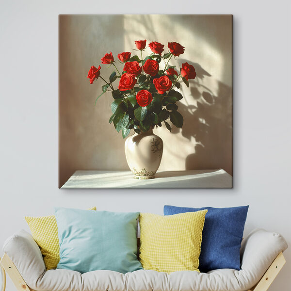 A vase with red roses A vase with red roses