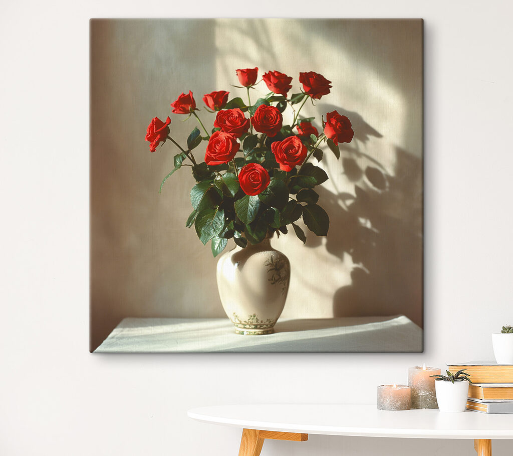 A vase with red roses
