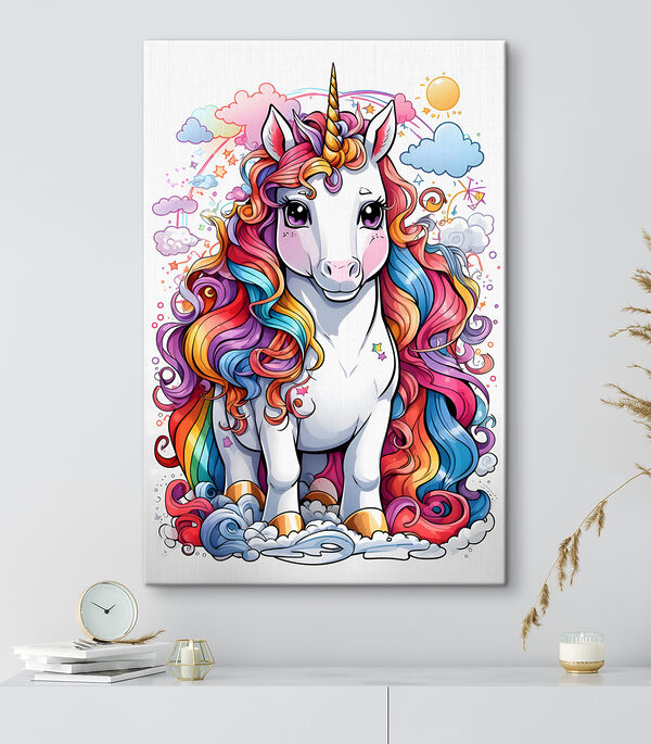 A cartoon unicorn with rainbow hair A cartoon unicorn with rainbow hair